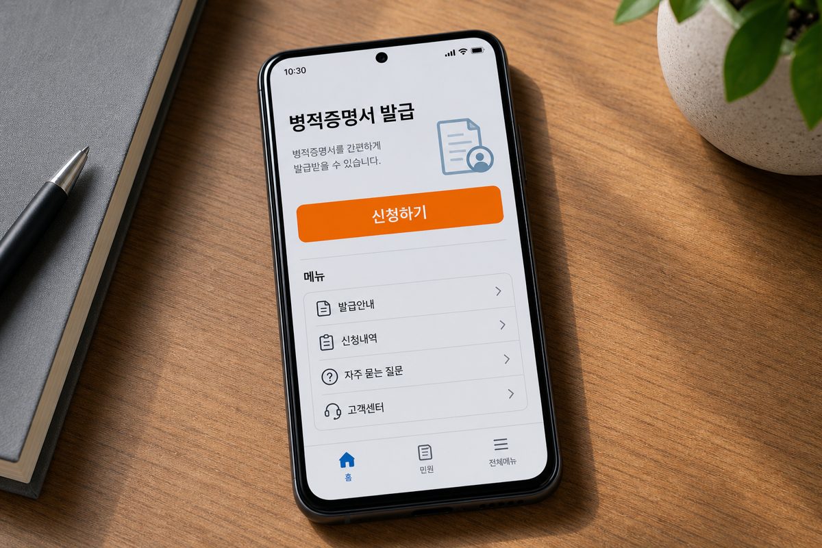 병적증명서 모바일 발급 화면
