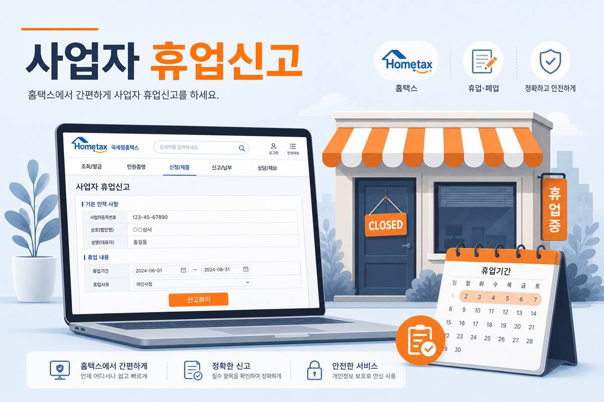 사업자 휴업신고 홈택스 신청 안내