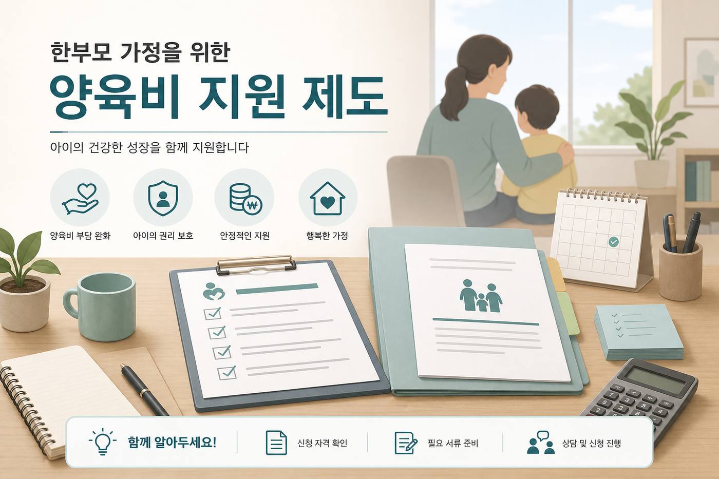 한부모 양육비 지원 신청과 자격 확인 방법을 안내하는 이미지