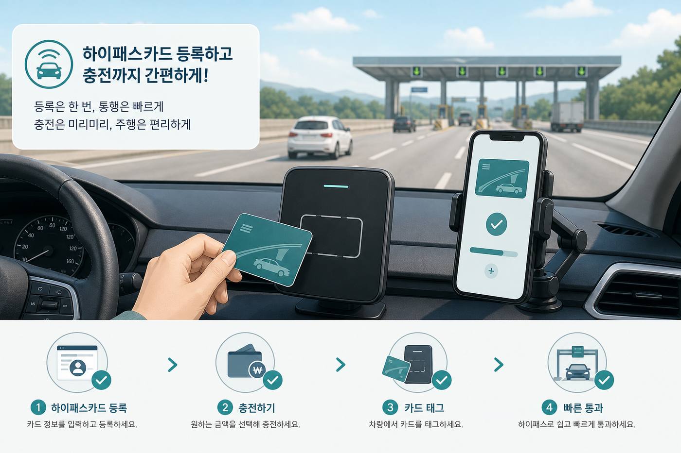 하이패스 카드 등록과 충전 방법을 안내하는 이미지