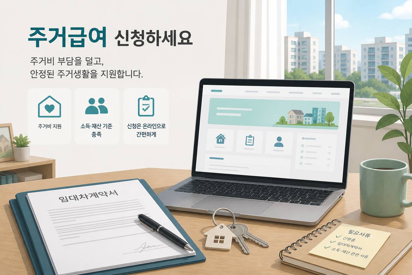 주거급여 신청과 자격 확인 방법을 안내하는 이미지