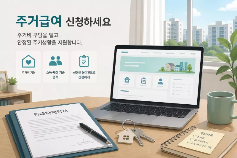 주거급여 신청과 자격 확인 방법을 안내하는 이미지