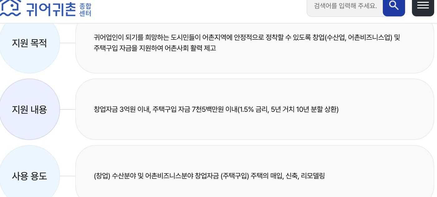 귀어귀촌 종합센터 귀어창업 및 주택구입 지원 융자 3억 7500만