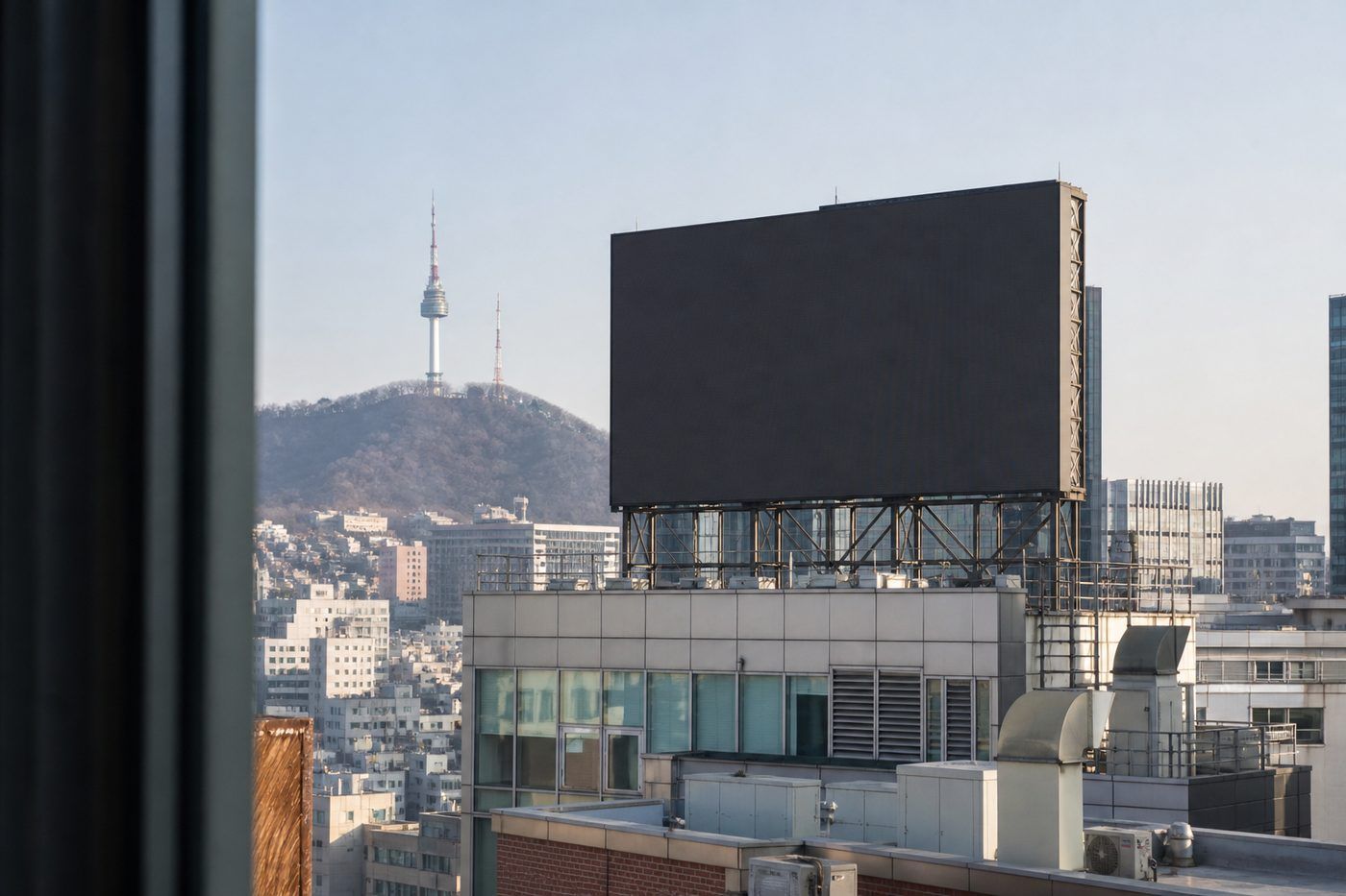 도시 상업용 건물 옥상 전광판 프레임 모습 일러스트