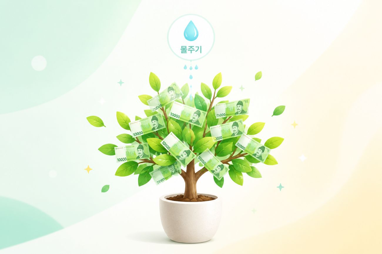 돈나무 키우기 물주기와 현금 보상 개념 참고 일러스트