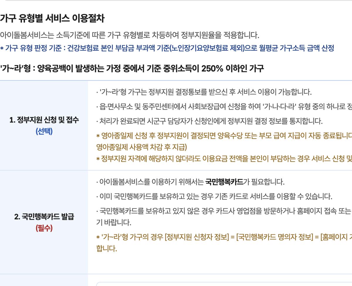 아이돌봄 신청 전 정부지원 판정과 국민행복카드 발급 필수 안내