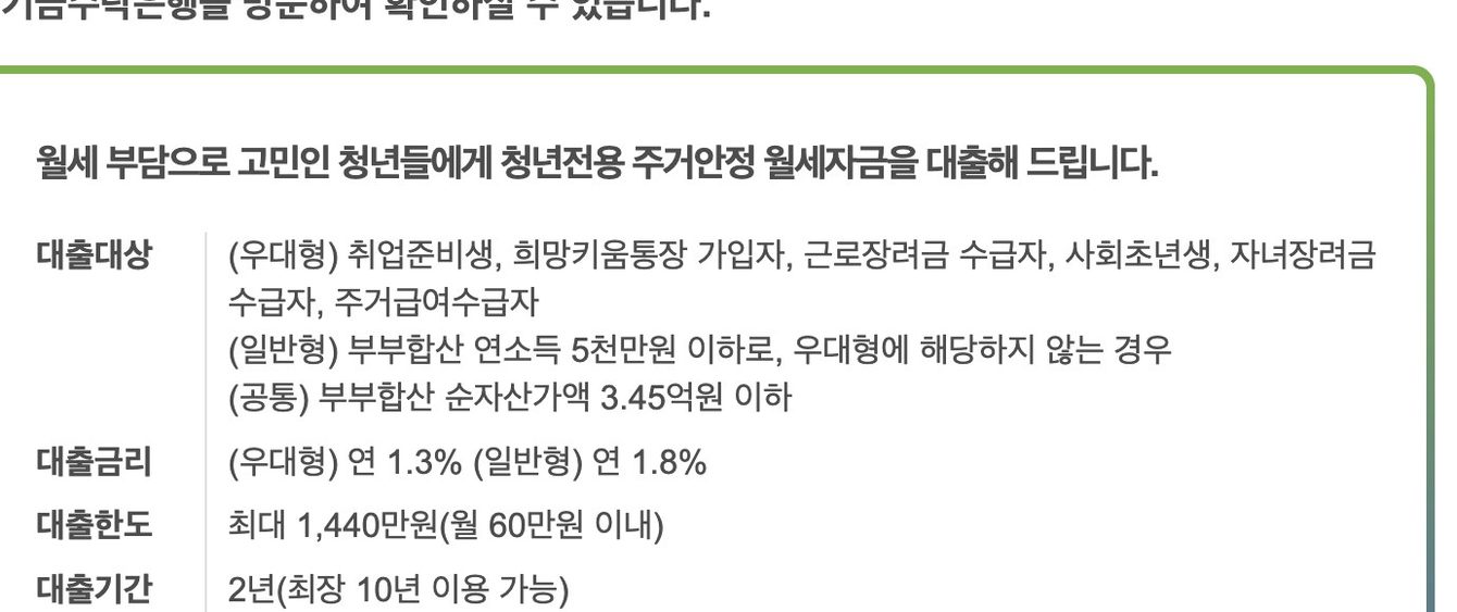 주거안정월세대출 우대형 일반형 대상과 금리 한도 공식 안내 화면