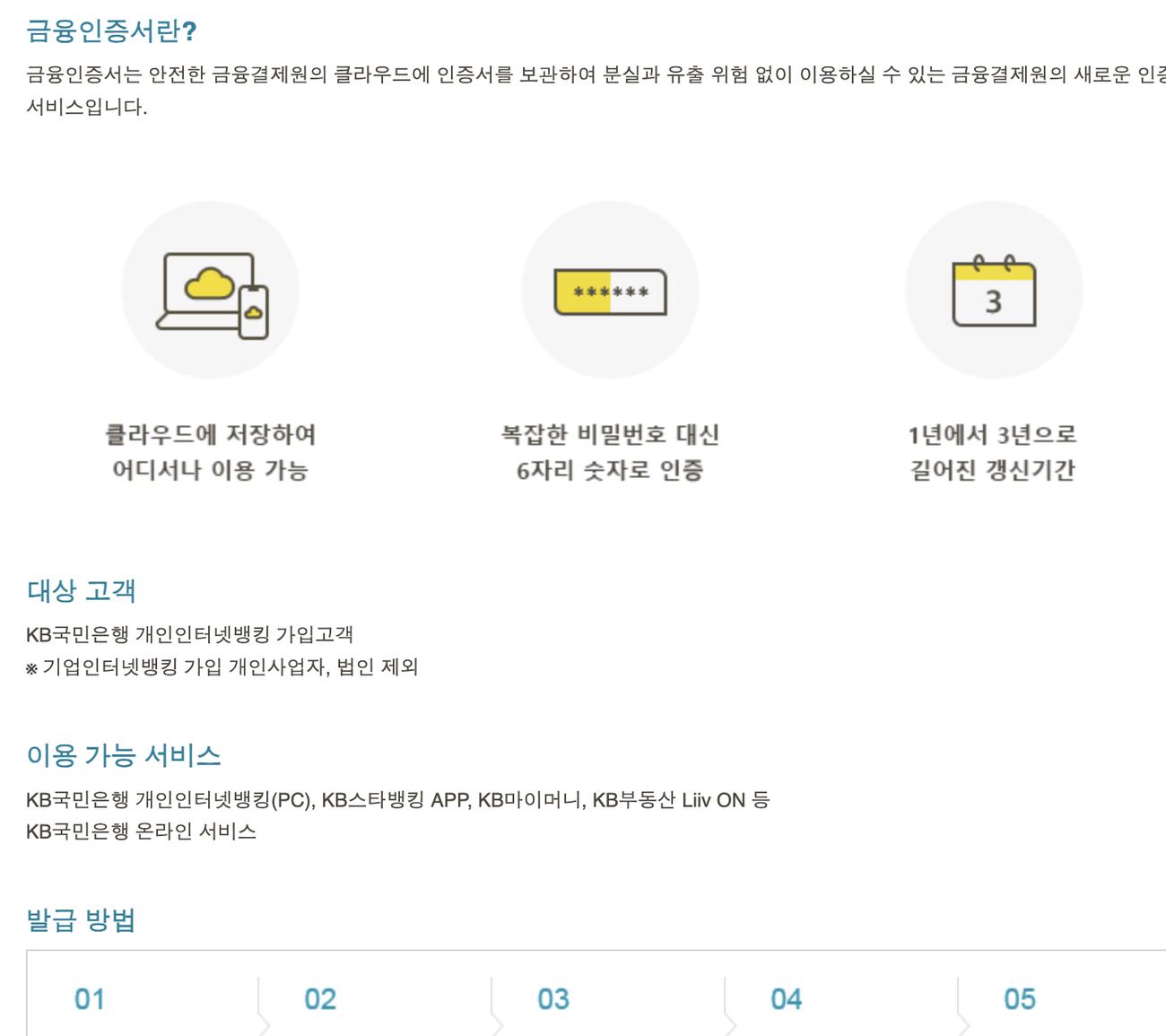 금융인증서 클라우드 보관과 6자리 비밀번호 3년 안내