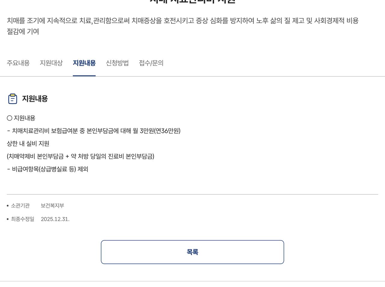 치매 치료관리비 지원 월 3만원 정부24 보조금24 안내