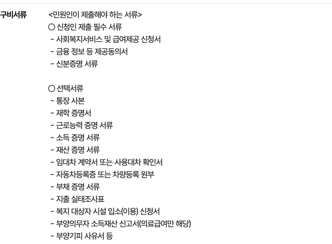 생계급여 신청서류 급여제공 신청서 금융정보 제공동의서