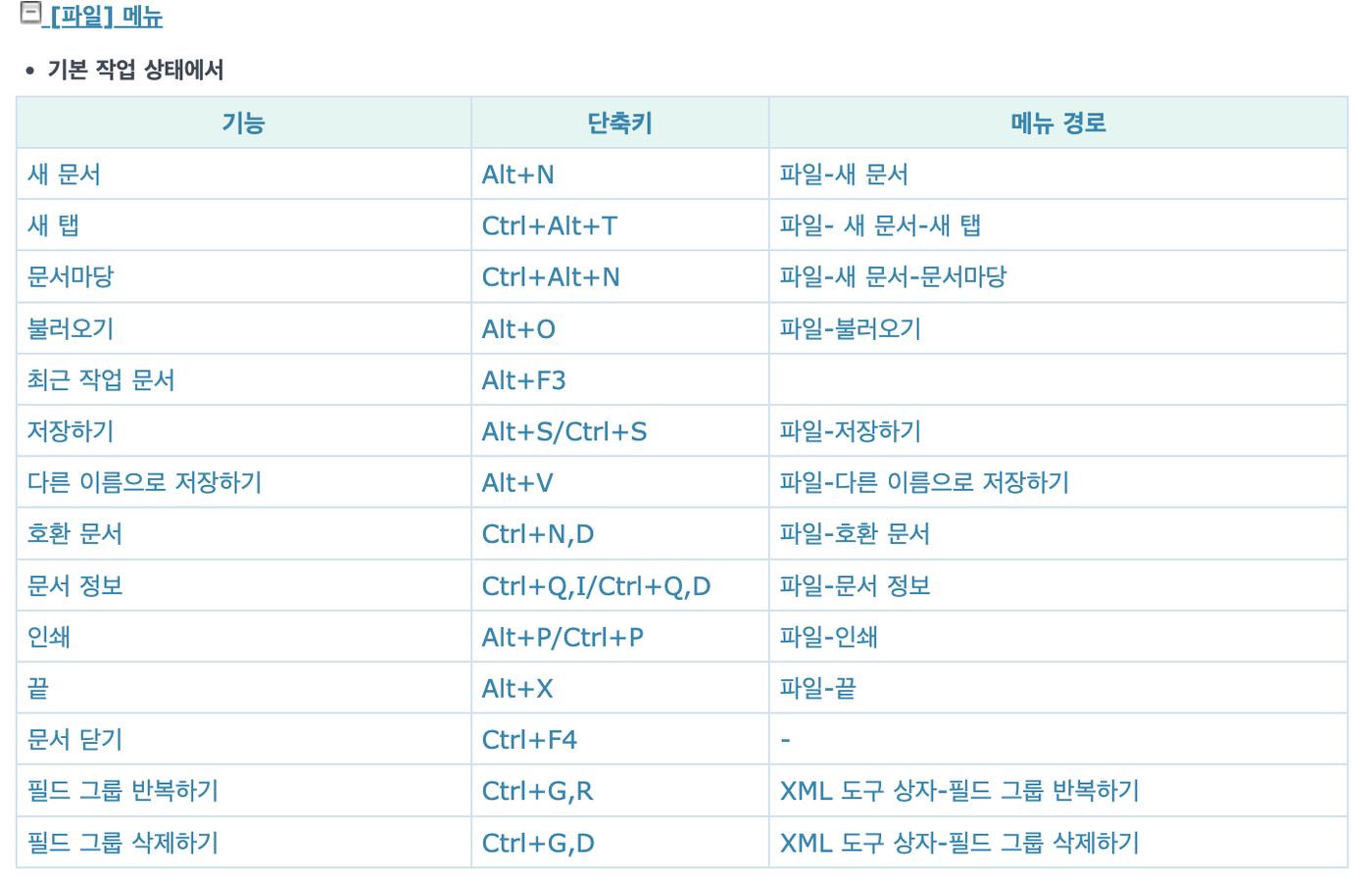 한글 블록저장 단축키 F3 블록 설정 Alt+V
