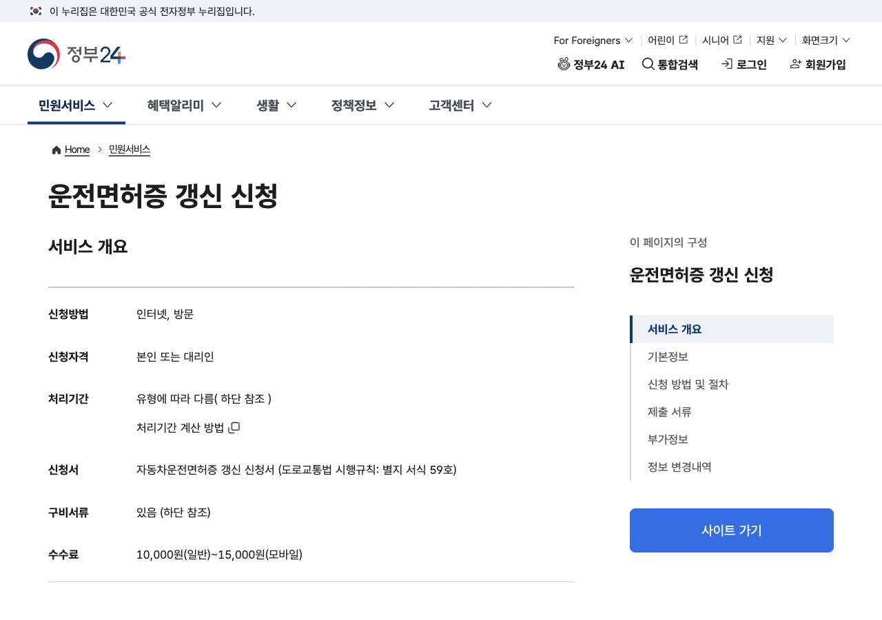 정부24 운전면허증 갱신 안내
