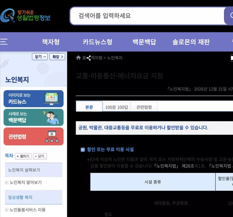 경로우대 지하철 철도 고궁 할인표 생활법령정보