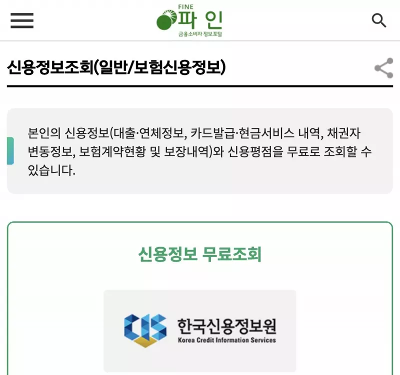 금융소비자포털 파인 신용정보조회 보험계약현황 안내