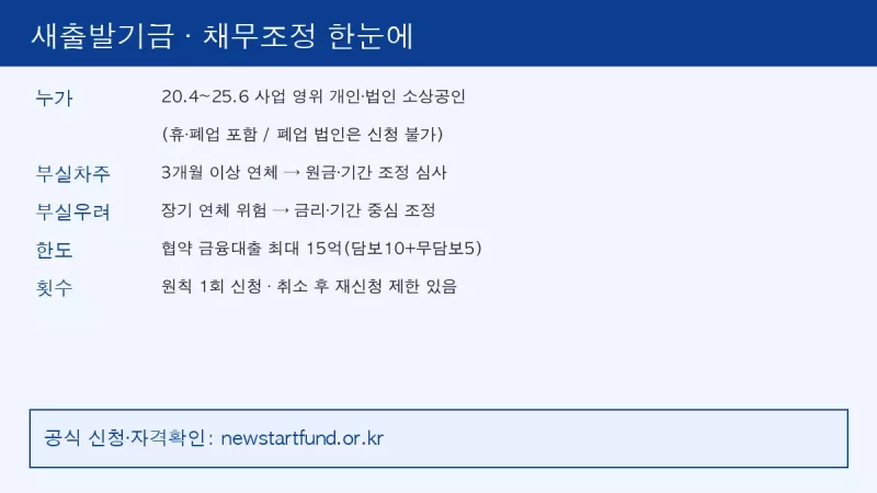 새출발기금 채무조정 자격 부실차주 부실우려 한도 요약