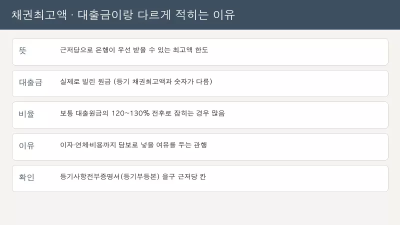 주담대 채권최고액과 대출 원금 차이 근저당 요약