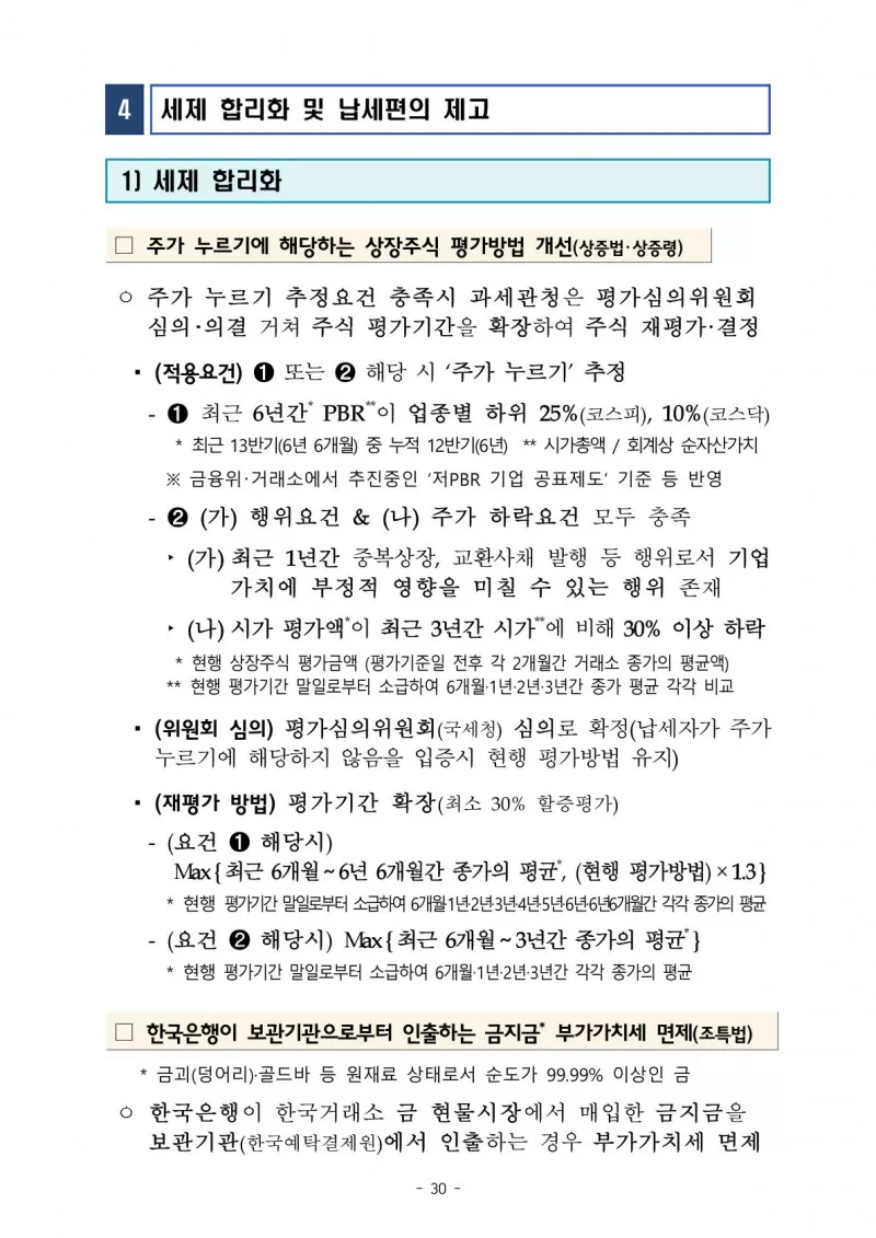 2026 세제개편안 개조식 주가 누르기 상장주식 평가방법 개선 요건