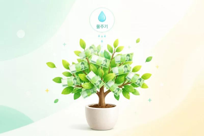 돈나무 키우기 물주기와 현금 보상 개념 참고 일러스트