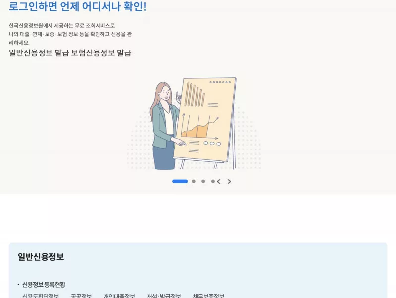신용4U 본인신용정보 열람 메인 일반신용정보 메뉴