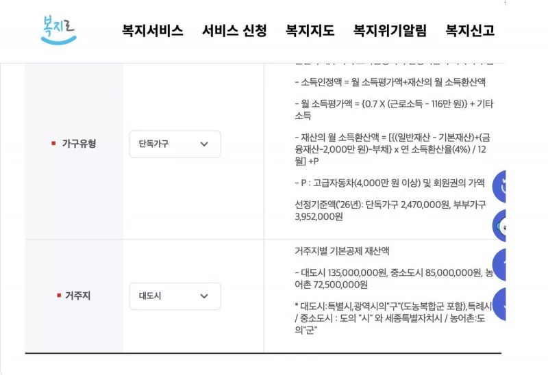 복지로 기초연금 모의계산 기본정보 가구유형과 2026 선정기준액