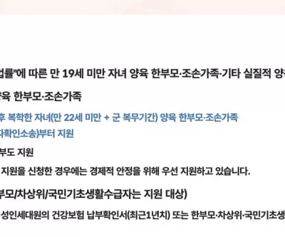 양육비이행관리원 지원대상 한부모 중위소득 125퍼센트 안내