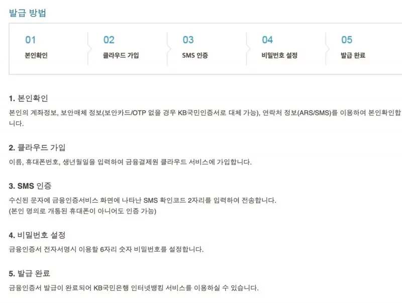 금융인증서 발급 본인확인 클라우드 가입 SMS 비밀번호 순서