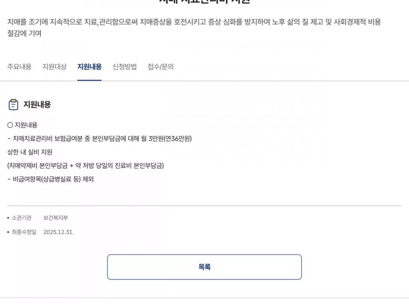 치매 치료관리비 지원 월 3만원 정부24 보조금24 안내
