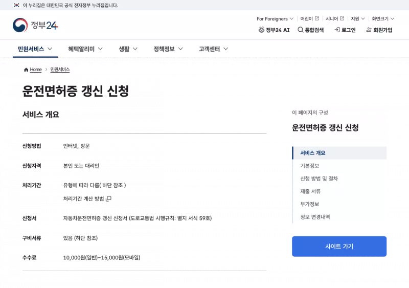 정부24 운전면허증 갱신 안내