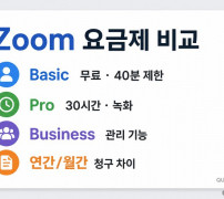 Zoom 요금제 비교 Basic Pro Business 40분 30시간 차이
