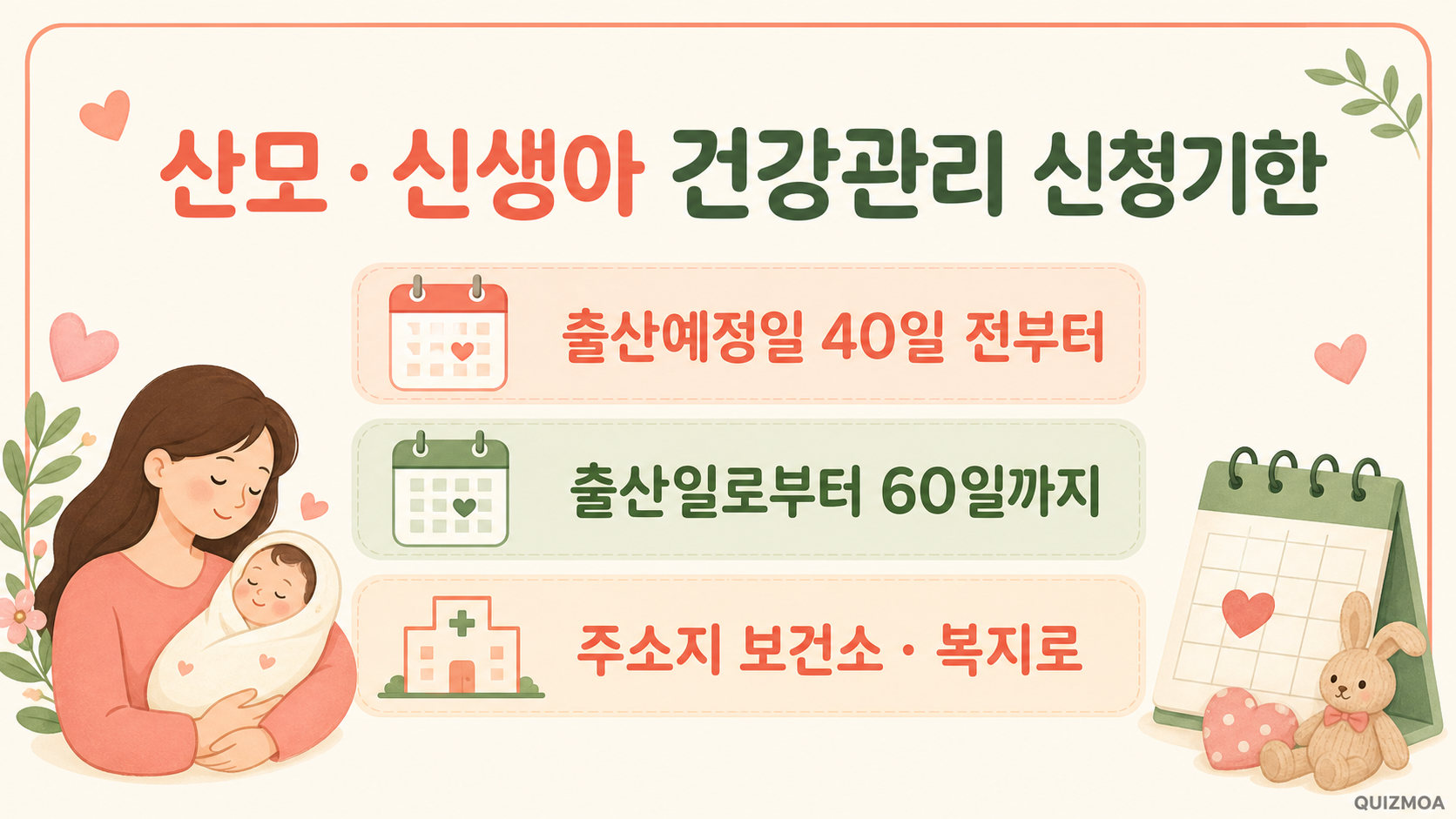 산모 신생아 건강관리 출산예정일 40일 전부터 출산일 60일까지 신청기한