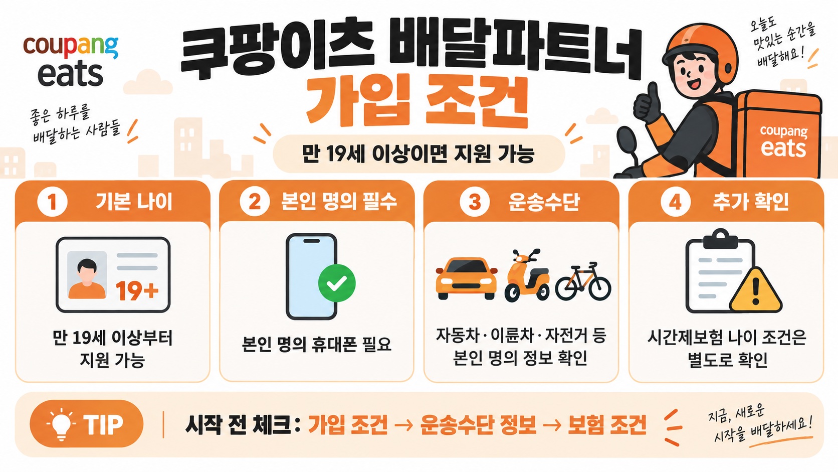 쿠팡이츠 배달파트너 가입 조건